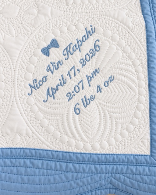 Blue birth announcement quilt