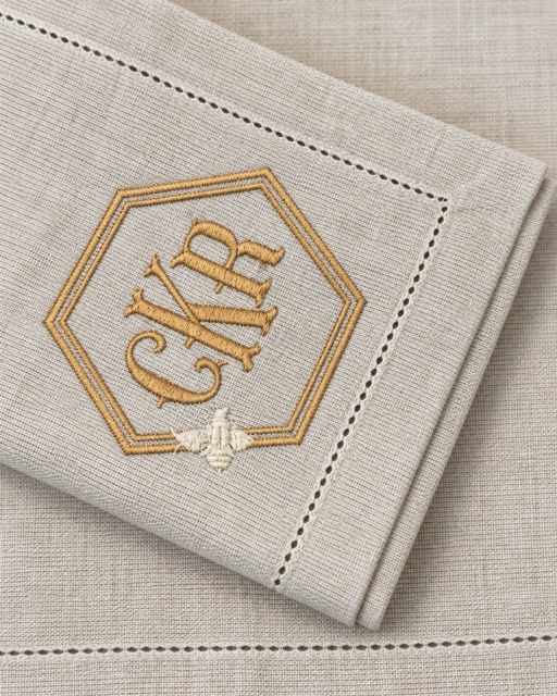 Gold monogram & bee linens