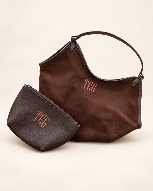 Brown shoulder bag & matching pouch