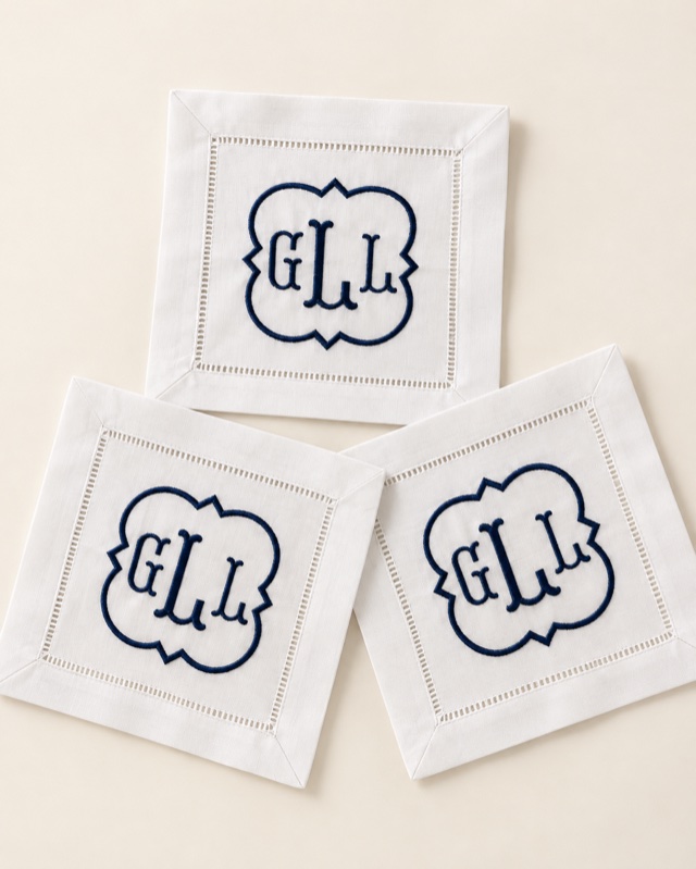 Navy framed cocktail napkins