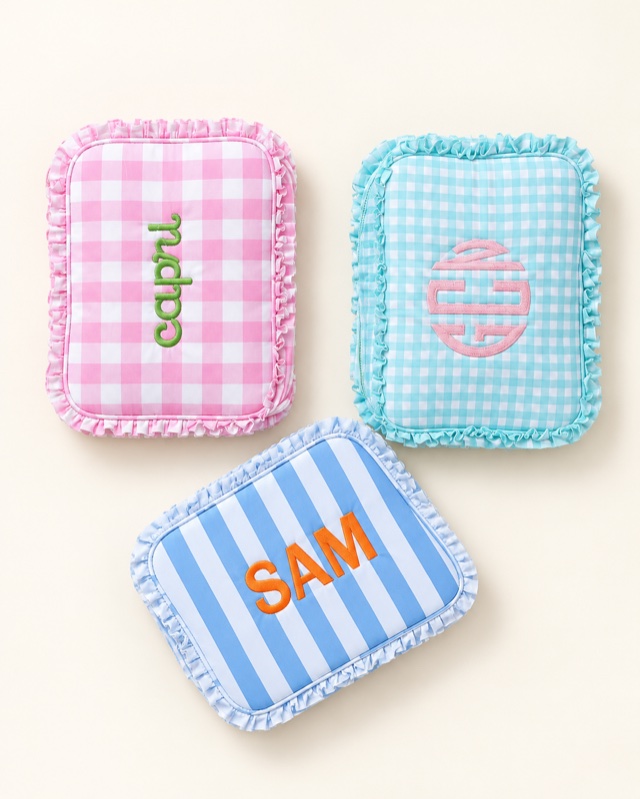 Ruffled gingham travel cases