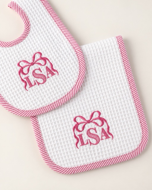 Monogrammed waffle bib & burp cloth