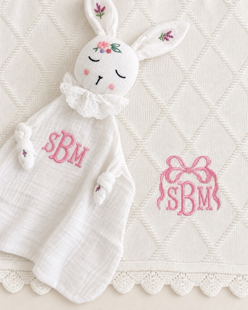 Monogrammed bunny & knit blanket