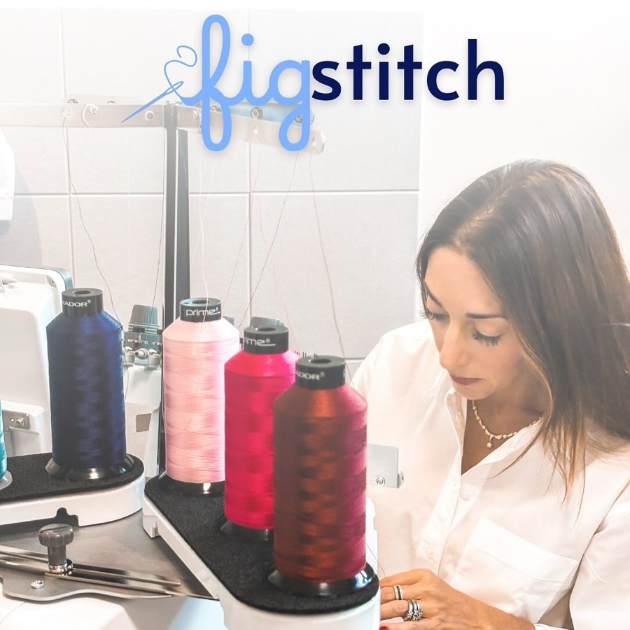 The Figstitch maker working in the South Miami embroidery studio